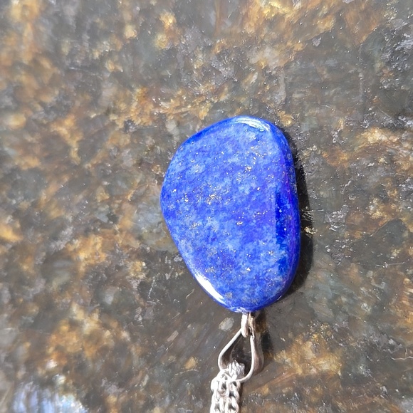 Tumbled natural lapis lazuli pendant on a sixteen inch chain - Picture 2 of 3